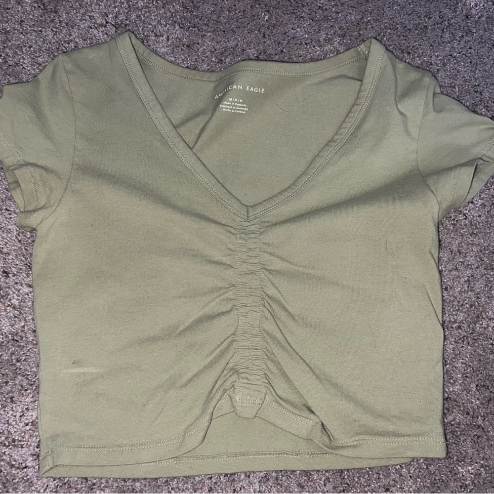 American Eagle Outfitters Sage Green Ruched Crop Top